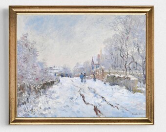 Vintage Winter Landscape Oil Painting Art Print: Farmhouse Wall Decor