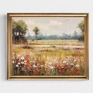 Wildflower Meadow Art Print: Spring Landscape Painting