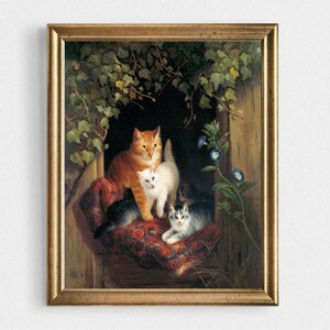 Vintage Cats Art Print: Antique Painting, Pet Portrait