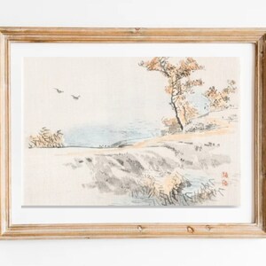 Vintage Country Landscape Watercolor Painting: Mountain Tree Print