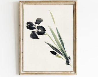 Aquarel irissen: vintage bloemenmuurkunst