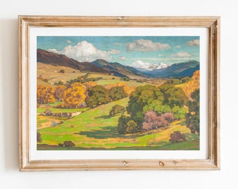 California Landscape Vintage Painting Autumn California Landscape Print California Valley with Trees Landscape Print Farmhouse Wall Art