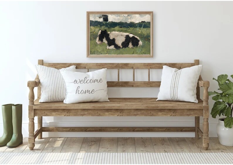 Vintage Cow Painting Art Print: Farmhouse Wall Decor - Etsy