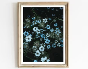 Moody Blue Flower Photo Print: Botanical Wall Art