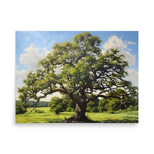Old Oak Painting Tree Art Print Meadow with Tree Landscape Wall Art