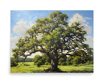 Old Oak Tree Art Print: Meadow Landscape Wall Art