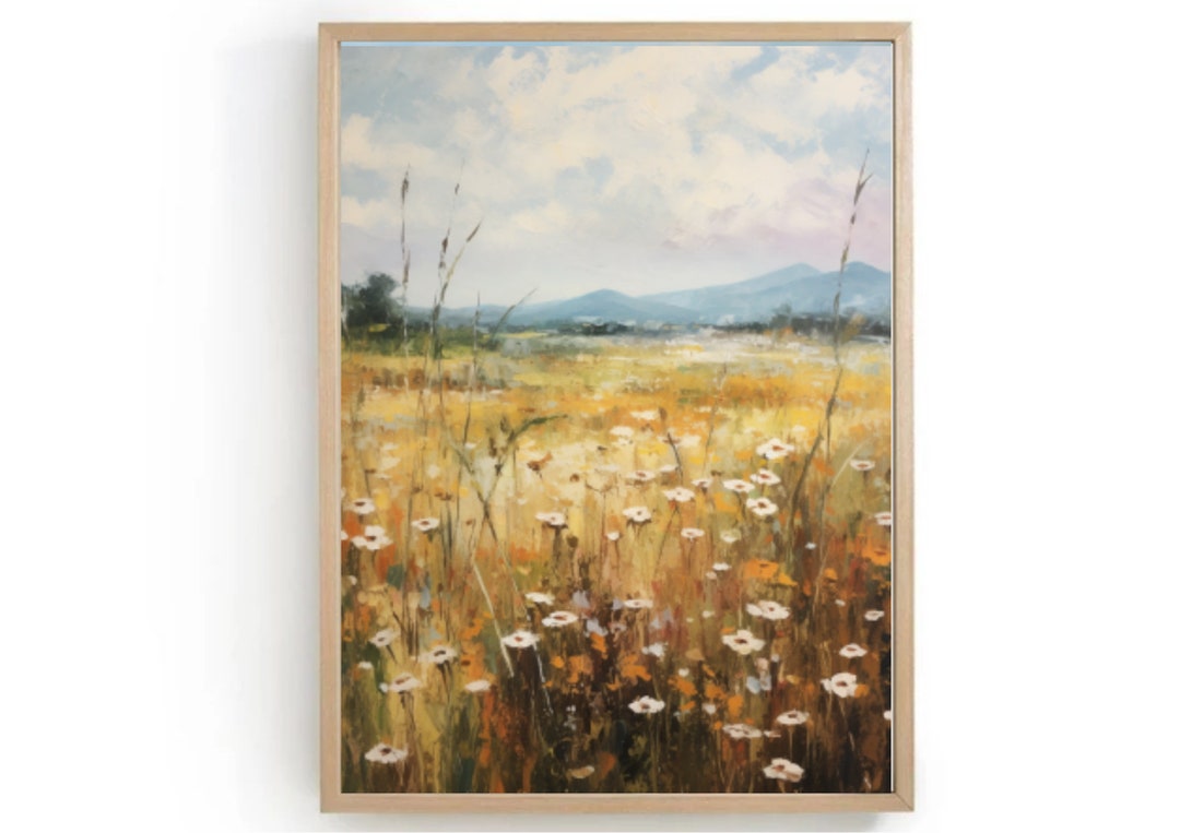 Wildflower Field Art Print: Panoramic Landscape Oil Painting - Etsy
