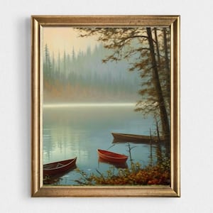 Lake George Painting Adirondack Lake Landscape Oil Print  Adirondack Smoky Mountain Range Misty Pine Forest Art Foggy Forest Lake Wall Art