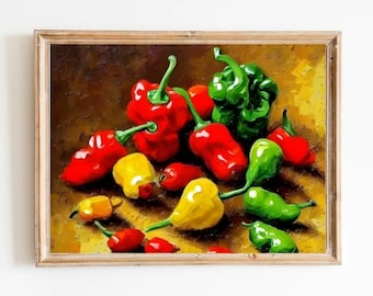 Pepper Oil Painting Art Print: Kitchen Still Life Poster