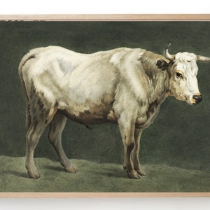 Bull Painting Antique Bull Art Print Bull Wall Art Country Animal Vintage Oil Painting Antique Country Animal Art Print-Farmhouse Wall Decor