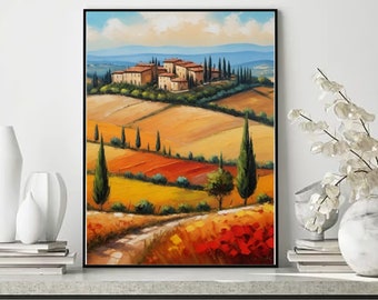 トスカーナの風景画：イタリアの田園風景の油絵 - Etsy 日本