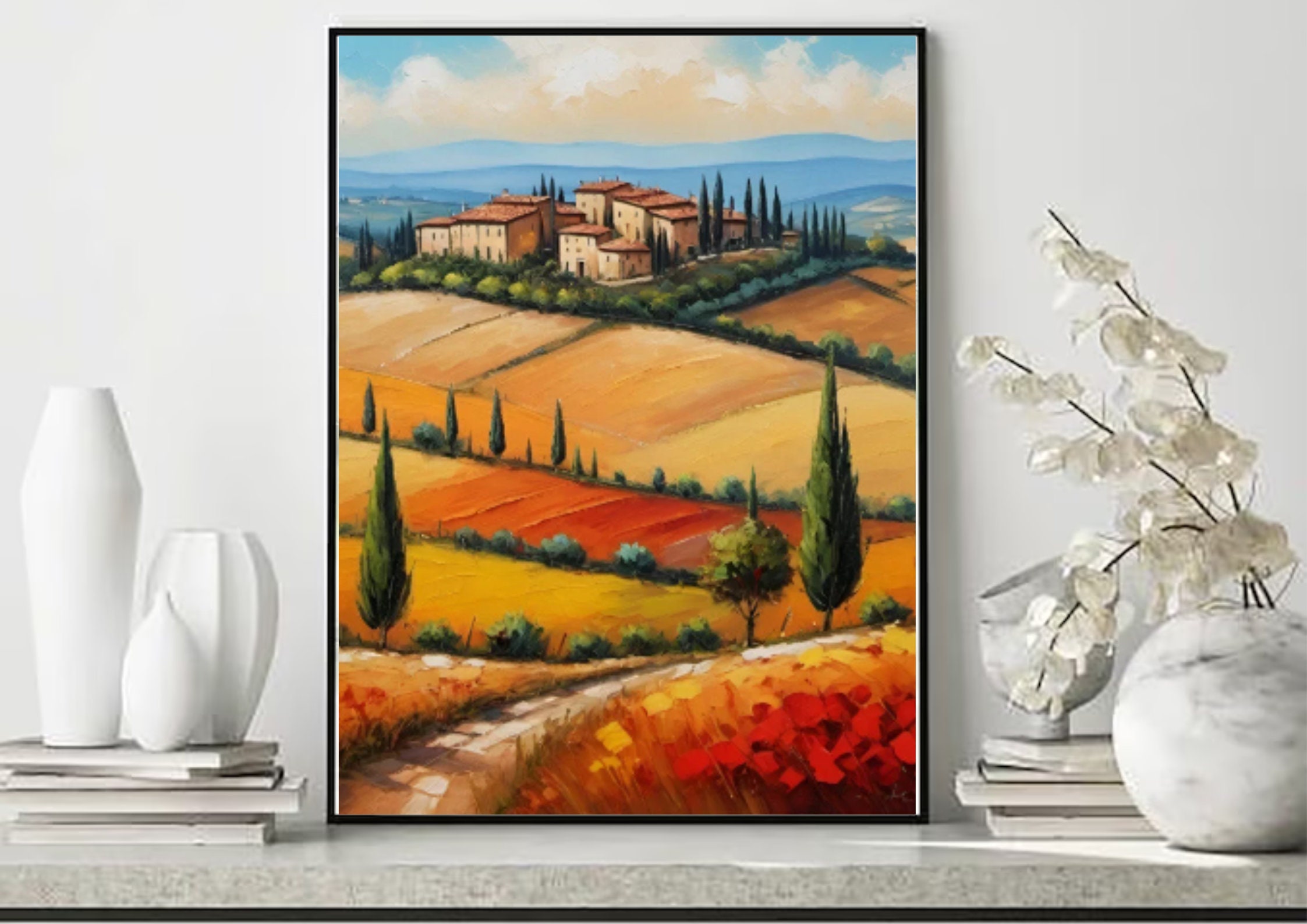 トスカーナの風景画：イタリアの田園風景の油絵 - Etsy 日本