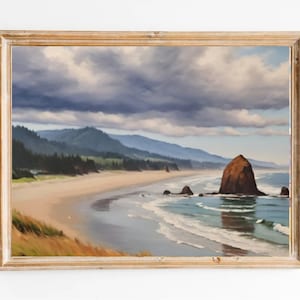 Cannon Beach Painting Haystack Rock Oil Art Print Oregon Coastline Wall Art Seascape Art Pacific Northwest Coastal Print Beach Oil Artwork