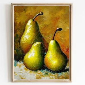 Pears Still Life Oil Painting Art Print: Kitchen Wall Decor