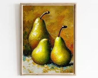 Pears Oil Painting Pears Art Print Fruits Wall Art Kitchen Still Life Large Art Food Painting Pears Still Life Oil Painting