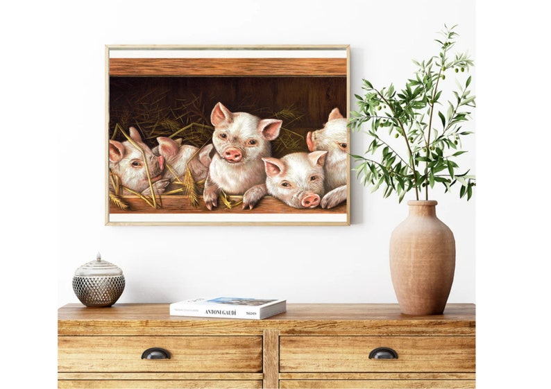 Piglets Vintage Oil Painting Pigs Vintage Art Print Farm Animals Vintage Print-Country Animals Vintage Print-Countryside Art Farmhouse Art image 6