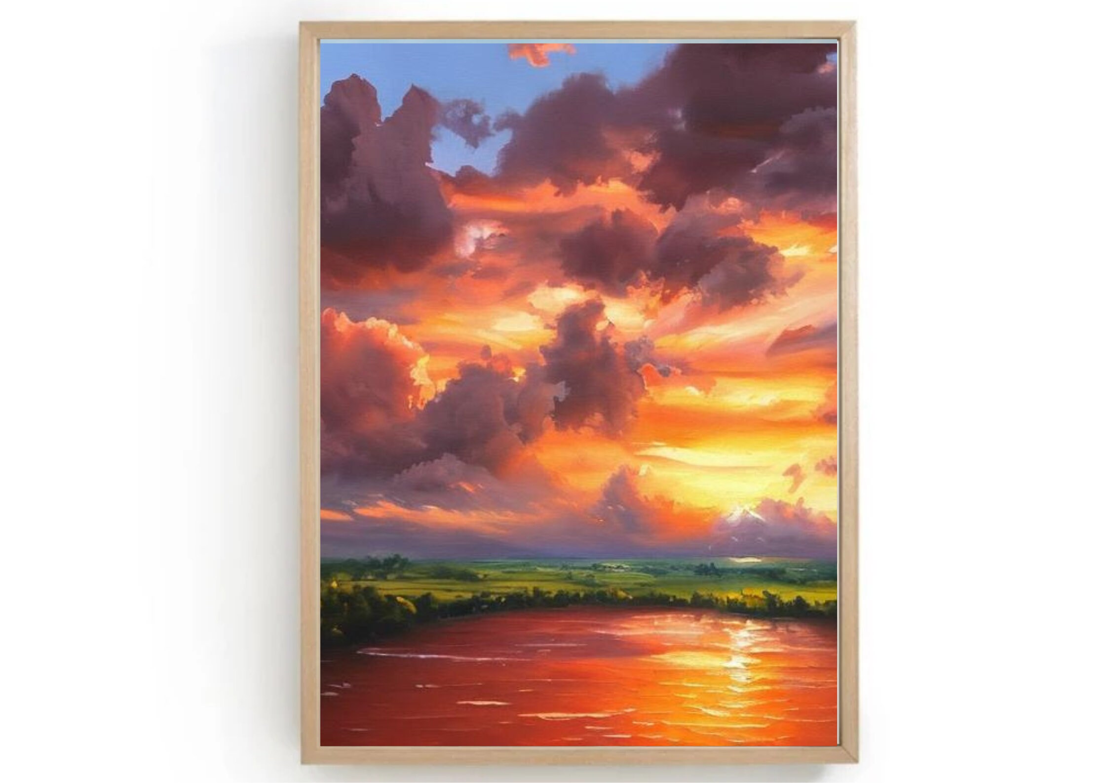 Sunset Lake Oil Painting Art Print: Sky Clouds Landscape Wall Art - Etsy