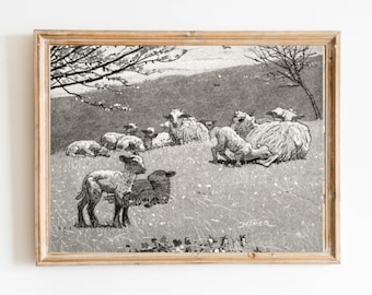 Lamb Painting Sheep Vintage Art Print -Spring Lamb (1880) by Winslow Homer - Farm Animals Wall Art Lamb and Sheep Sketch Farmhouse Wall Art