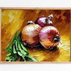 Onion Oil Painting Art Print: Kitchen Still Life, Farmhouse Decor