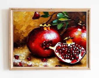 Pomegranate Oil Painting Art Print: Kitchen Still Life Wall Decor