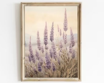 Lavender Field Vintage Art Print: Botanical Floral Poster
