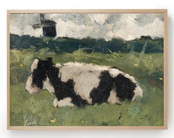 Vintage Cow Painting Art Print: Farmhouse Wall Decor