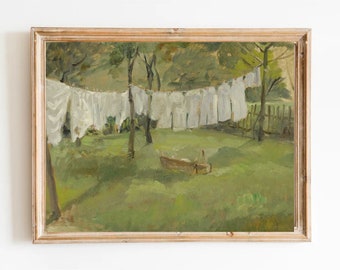 Vintage Clothesline Art Print: Johann Sperl Farmhouse Landscape
