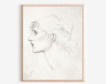 Female Portrait in Profile Painting Woman in Profile Vintage Sketch Print The Car of Love or Love's Wayfaring-Study of Margaret Drummond1880