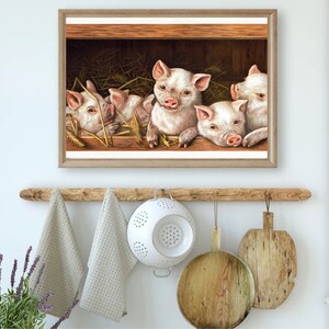 Piglets Vintage Oil Painting Pigs Vintage Art Print Farm Animals Vintage Print-Country Animals Vintage Print-Countryside Art Farmhouse Art image 5