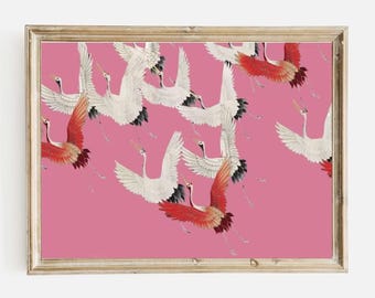 Japanese Cranes Vintage Art Print: Ogata Korin Birds Painting