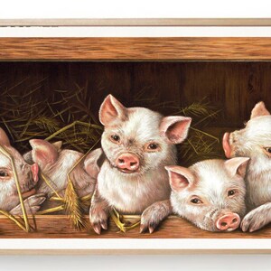 Piglets Vintage Oil Painting Pigs Vintage Art Print Farm Animals Vintage Print-Country Animals Vintage Print-Countryside Art Farmhouse Art image 2