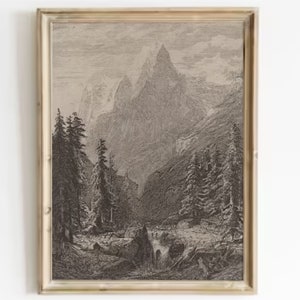 Vintage Colorado Mountain Landscape Art Print: Rocky Mountains Sketch