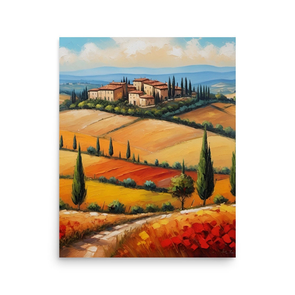トスカーナの風景 トスカーナの風景画：イタリアの田園風景の油絵 - Etsy 日本