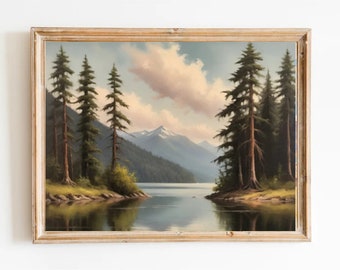 Lake Pend Oreille Painting Idaho Landscape Oil Painting Art Print Mountain Lake Wall Art Pacific Northwest Neutral Nature Art Pine Trees Art