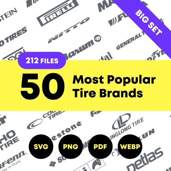 Tires SVG - 50 Most Popular Tire Brands, collection of Tires Logo SVG Bundle. Tires Logo svg png pdf webp. Tires Logo Pack Vectors.