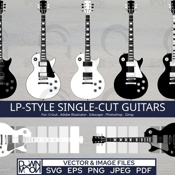 Genaue Les Paul-Style Gitarre SVG Pack, detailliert skalierte digitale Vektor- und Bilddateien - insgesamt 57 Dateien