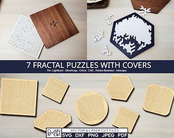 7 Fractal Puzzles with Covers - Digital Files to Make your Own