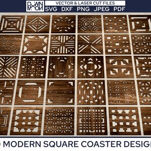 30 Modern Square Coaster Designs SVG Laser-ready Files