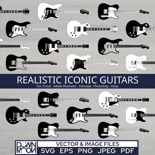 Accurate Guitar SVG Pack, Realistic Detailed Digital Vector and Image files of Iconic Guitars - 188 total files