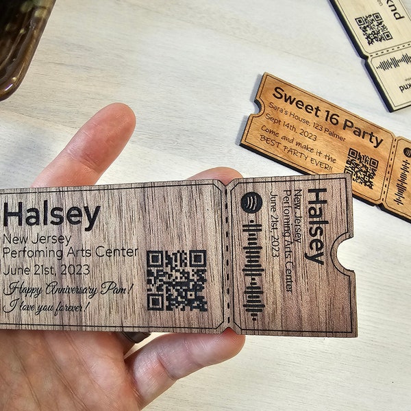 Wooden Event Concert Ticket - Custom Personalized Gift Reveal Ticket with Music Song Codes