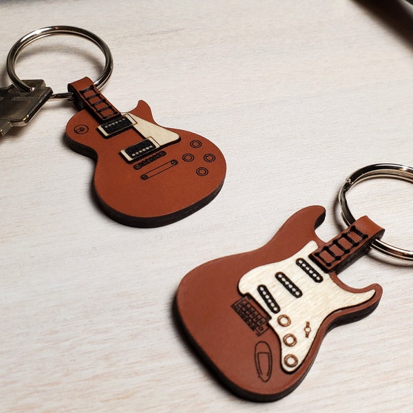 Personalized Leather Guitar Keychains with Spotify Code (Strat or LP style)