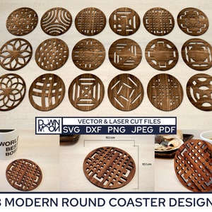 18 Modern Round Coaster Designs SVG Laser-ready Files
