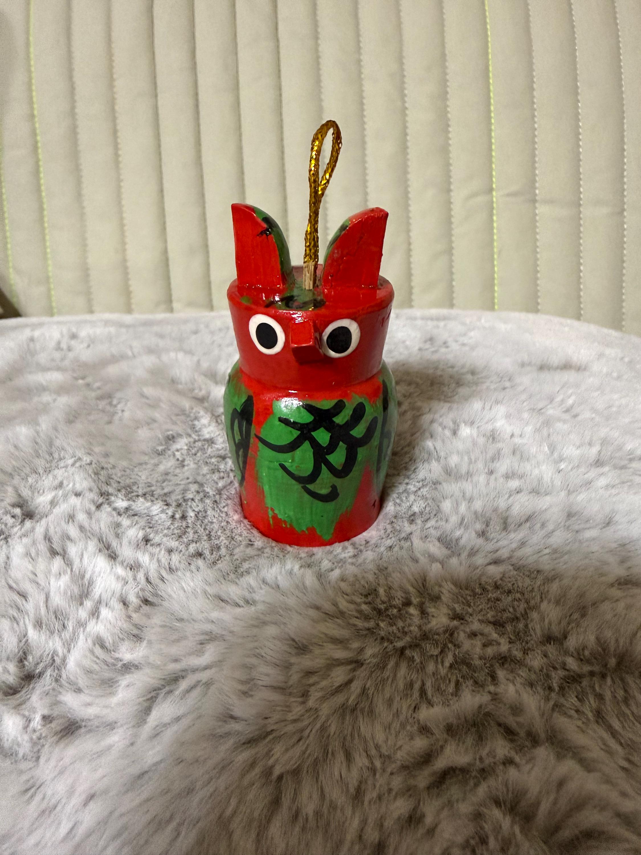 Burmese Lucky Owl (Painted) Figurine Keychain| Myanmar Folk Art Figurine | Lucky Charm Gift