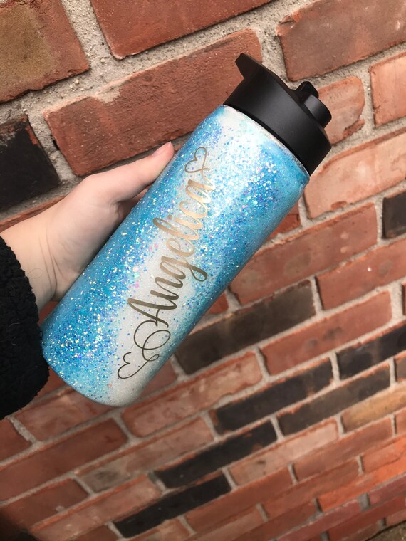 Blue Custom Glitter Water Bottle/tumbler Etsy