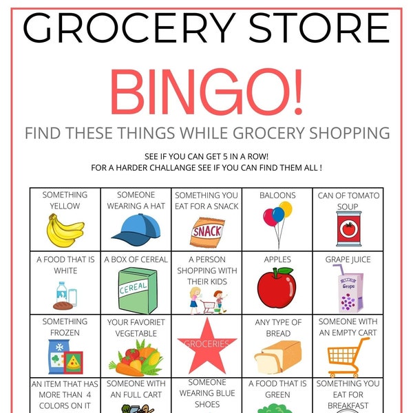 Kids Grocery Store Bingo Game