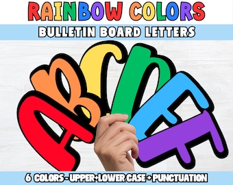 Rainbow Bulletin Board Letters, Rainbow Colors bulletin Lettering, Rainbow Color Letters, Lettering Rainbow Font, Printable colorful letters