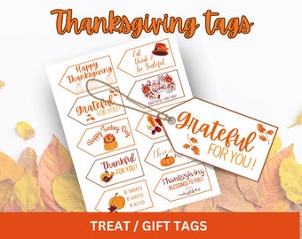 Thanksgiving-cadeautags, afdrukbare tag Thanksgiving, Thanksgiving-traktatietags, herfst afdrukbare traktatie-tags, traktatie-tags, Thanksgiving-feestcadeau