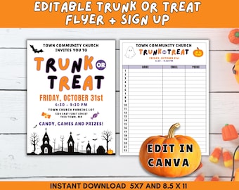 Editable Trunk or Treat Flyer and Sign up, Halloween party Flyer, Church Trunk or Treat Flyer, School Trunk or Treat Party, Trunk or Treat