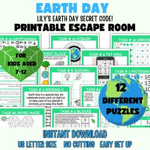 Earth Day escape room for kids, Printable escape room for kids, Earth Day party game, classroom Earth Day activity, Earth Day Puzzle games