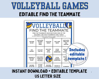 Editable Volleyball Find the Teammate, Volleyball team building, Volleyball Find the Teammate, volleyball team bonding, Volleyball activity